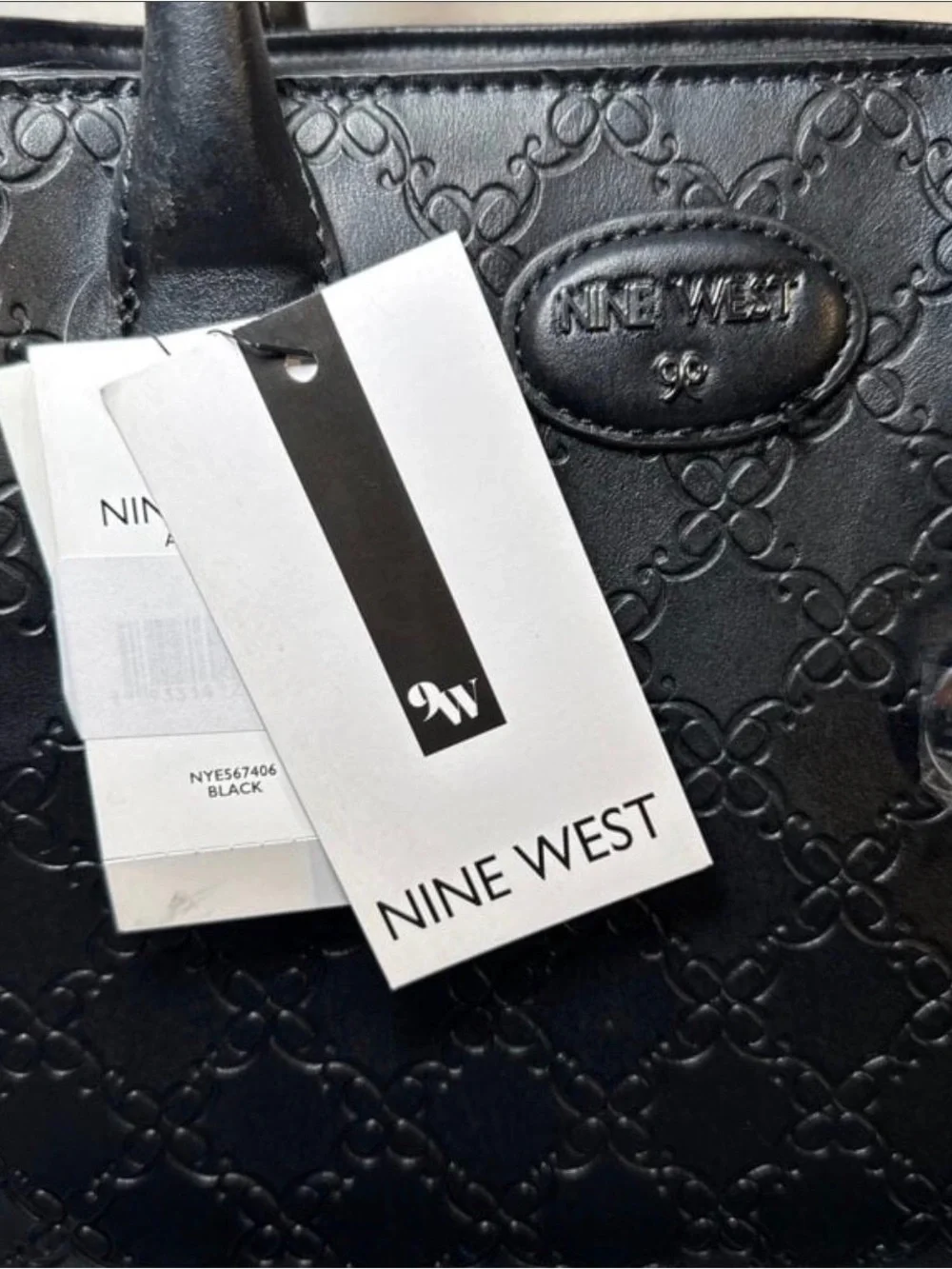 Nine West Black Embossed Satchel with Top Handles